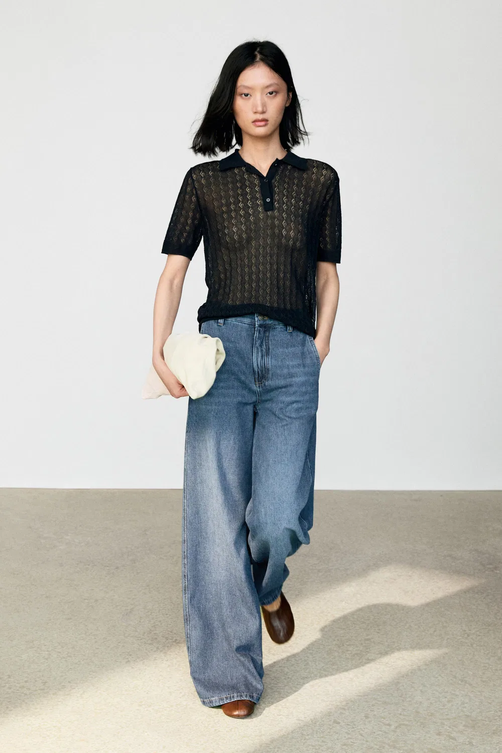 Поло-свитер Massimo Dutti Open-Knit, темно-синий — фото 3