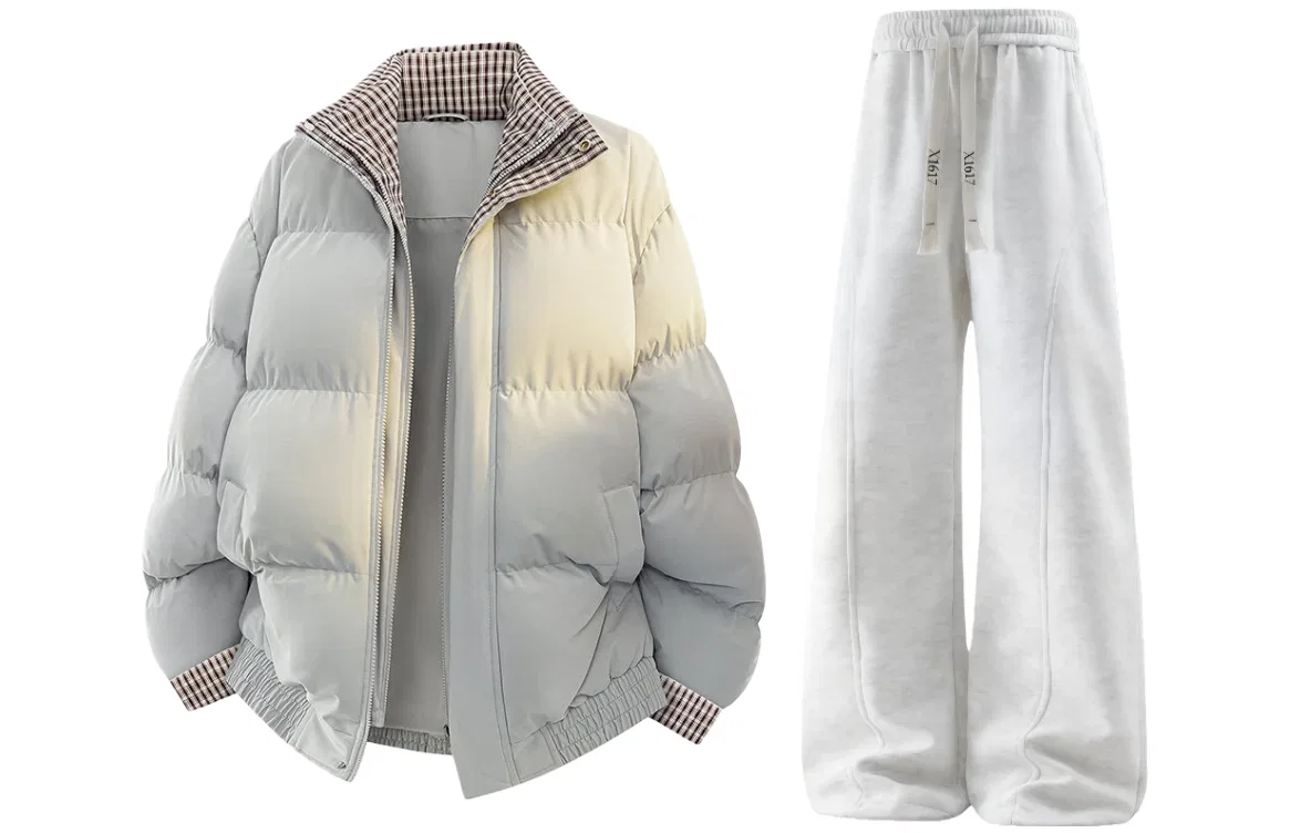 Детский комплект из куртки и брюк на флисе, модель X1617, Light Gray Puffer Jacket+Pants White Heather Gray Fleece-Lined, X1617, Light Gray Puffer Jacket+Pants White Heather Gray Fleece-Lined