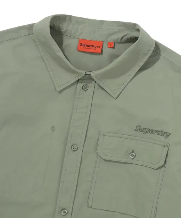 Рубашка с контрастной строчкой и накладными карманами Superdry, хаки — фото 4
