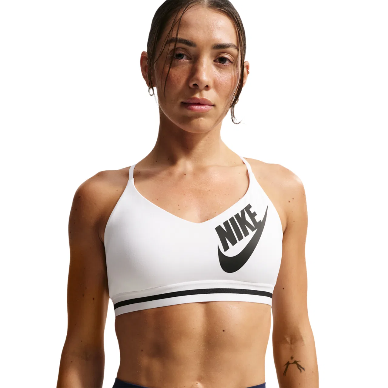 Женский спортивный топ Indy Logo Bra Nike, цвет White/Black/White