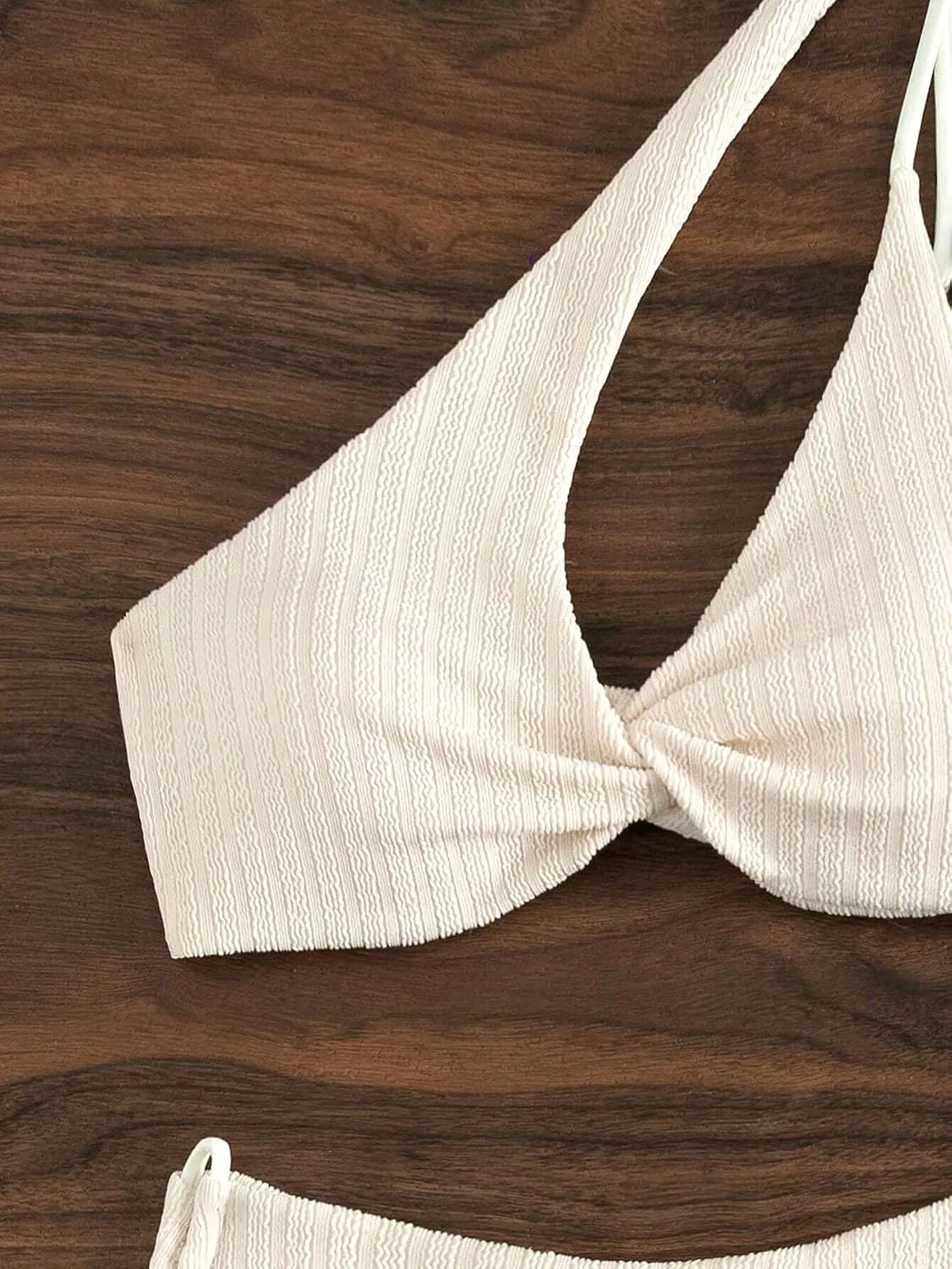 Женский бикини-сет с вырезом и узлом, One Style, Beige — фото 2