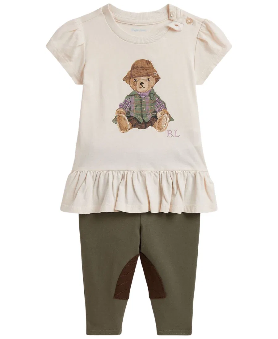 Комплект из футболки с воланами и леггинсов Polo Bear Polo Ralph Lauren, Estate Cream