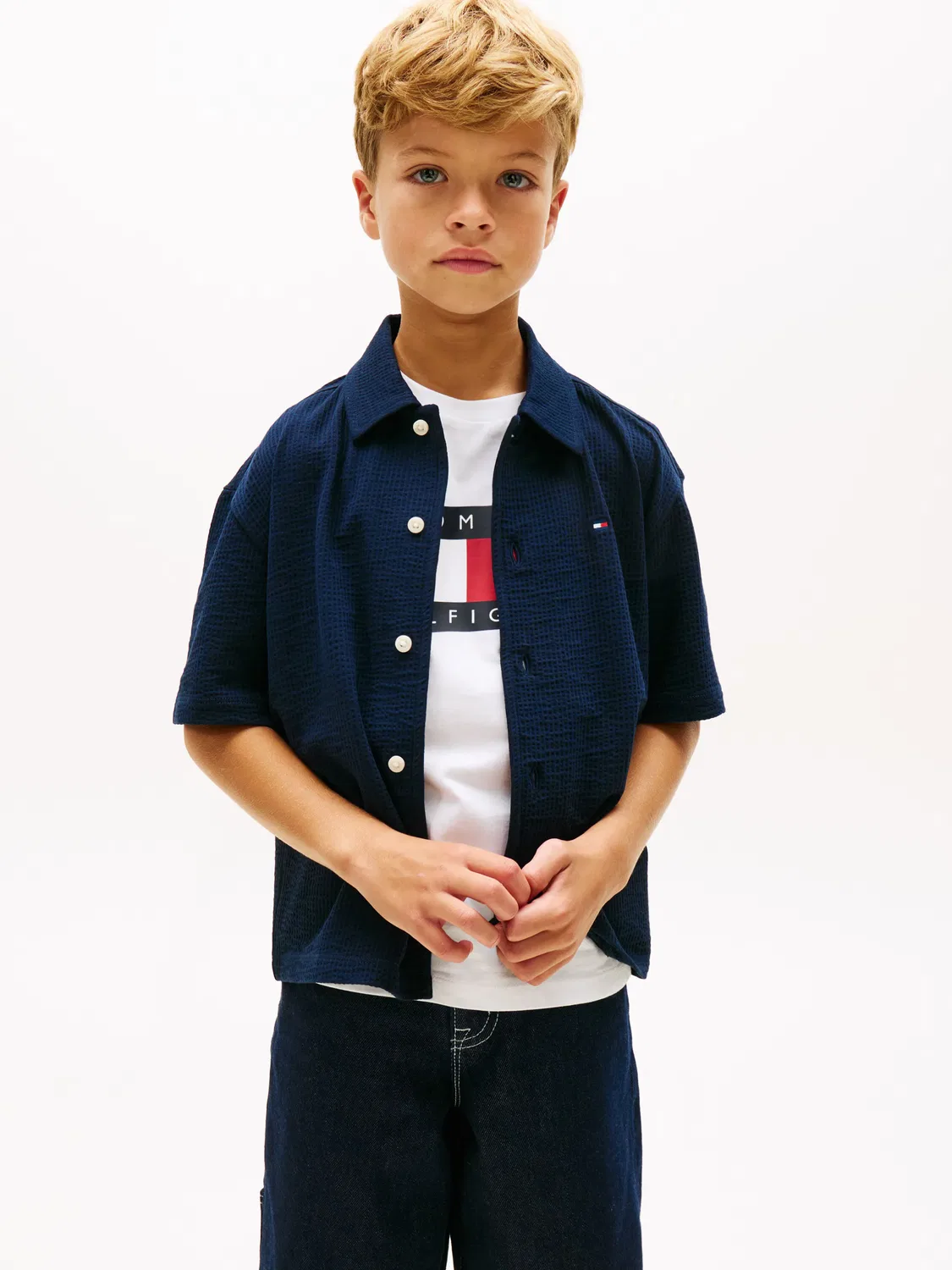 Детская рубашка для мальчиков из сшитой ткани с коротким рукавом Tommy Hilfiger, Azul