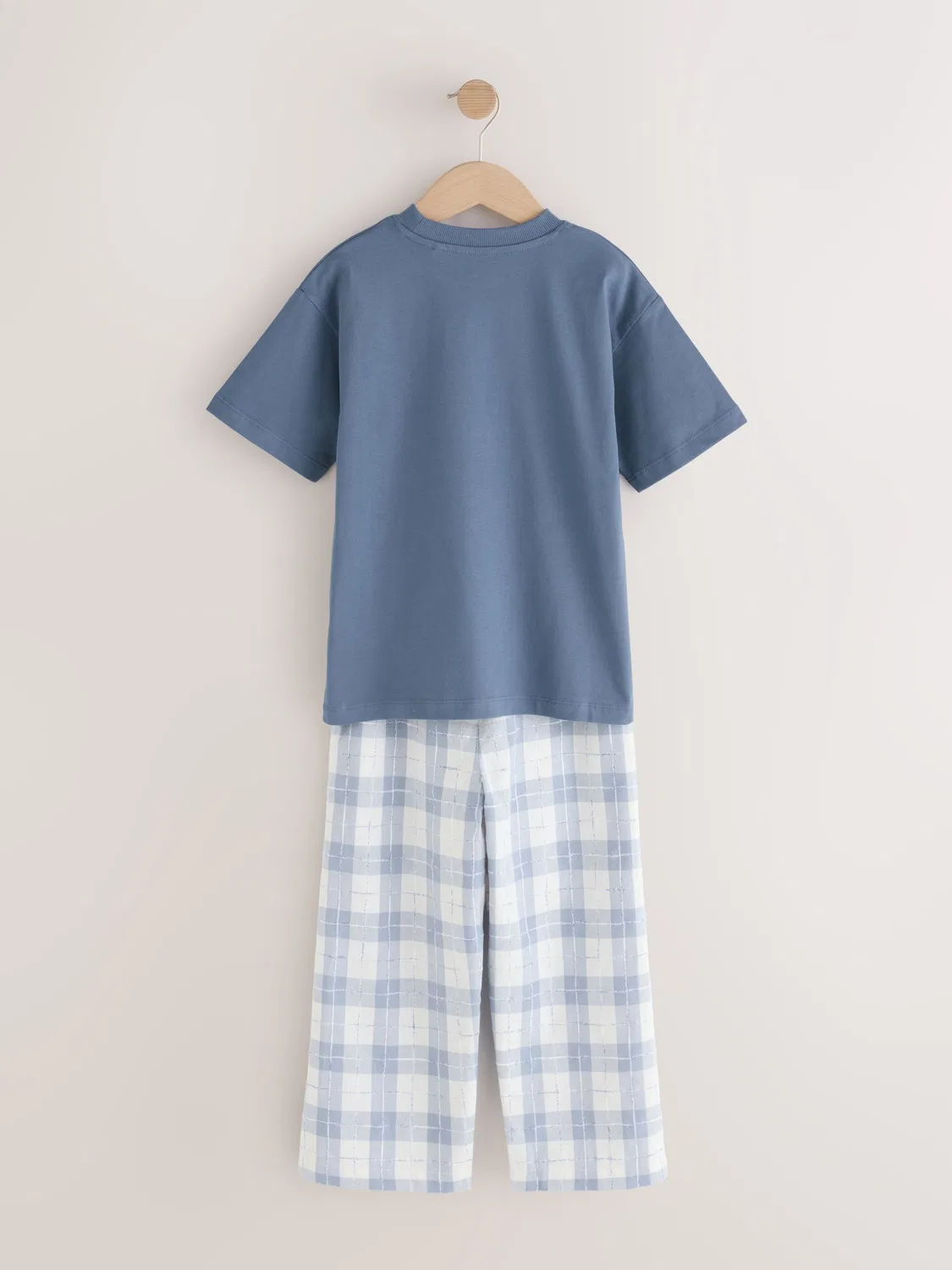 Пижама из однотонной ткани в клетку, модель Blue/White Single Woven Check, бренд Next, цвет синий/белый — фото 4