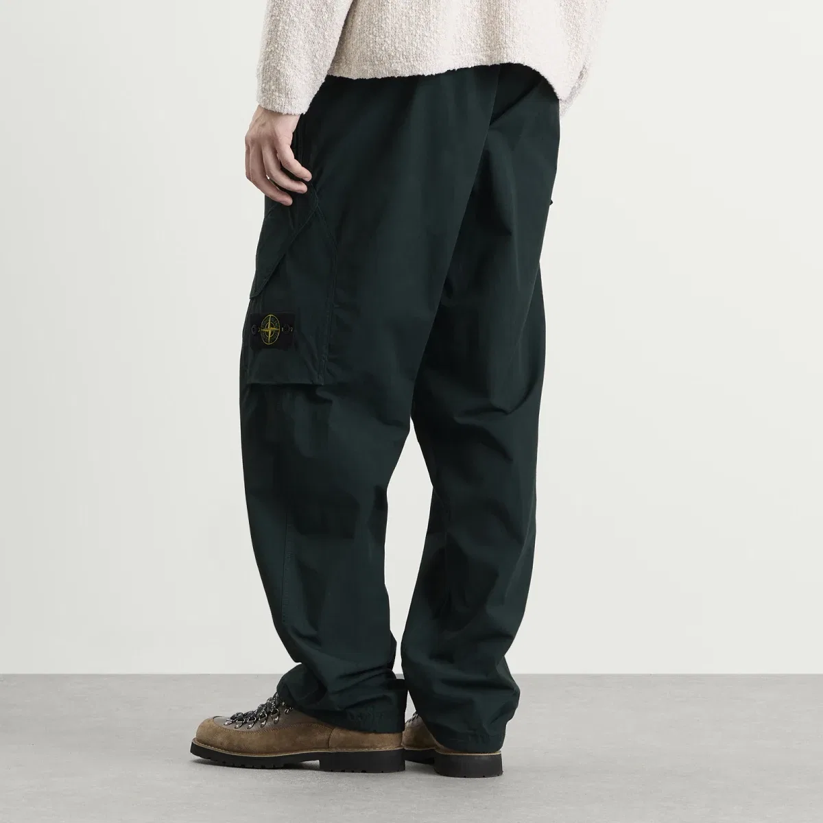 Брюки из хлопка с эластичным поясом Canvas Weave Cotton Trousers Stone Island, Dark Green — фото 3
