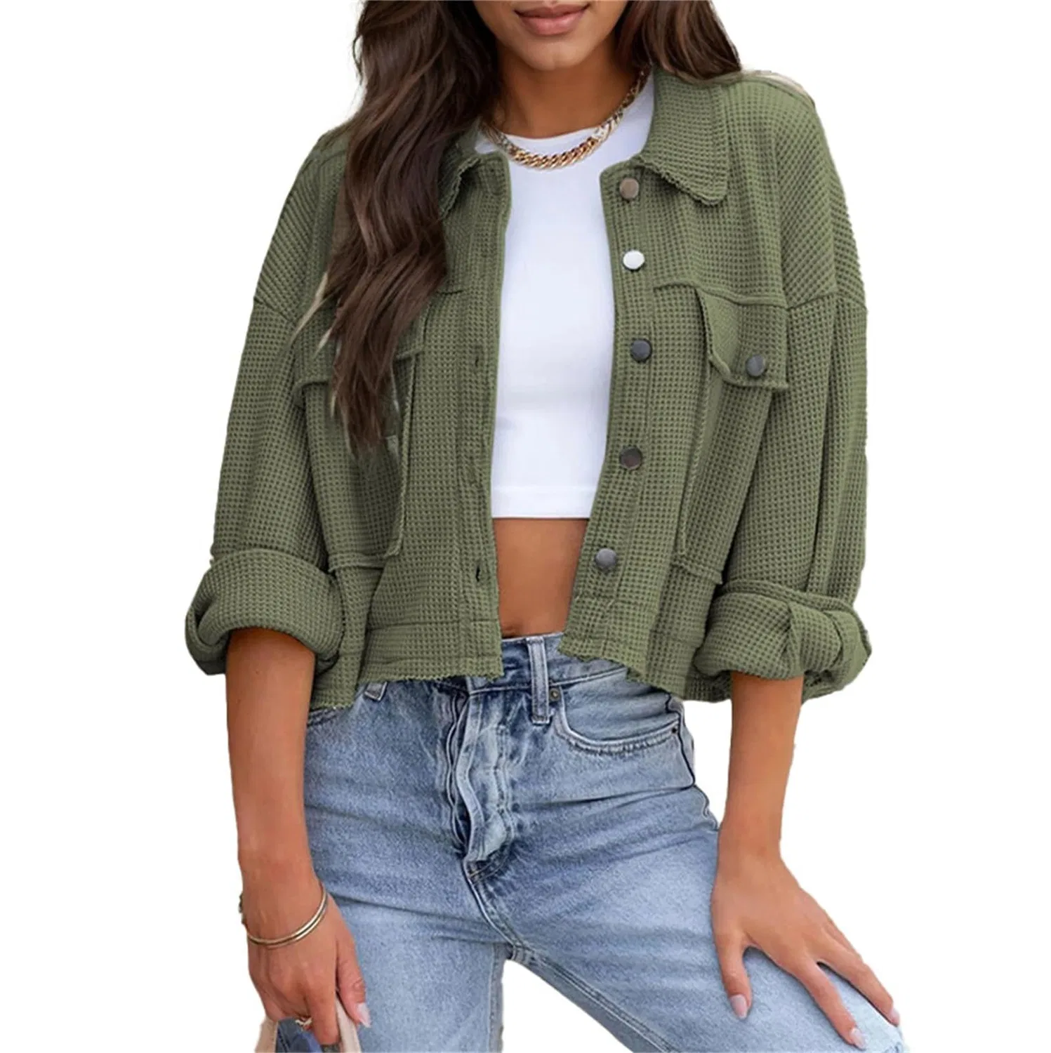 Женский легкий жакет с длинным рукавом, Army Green
