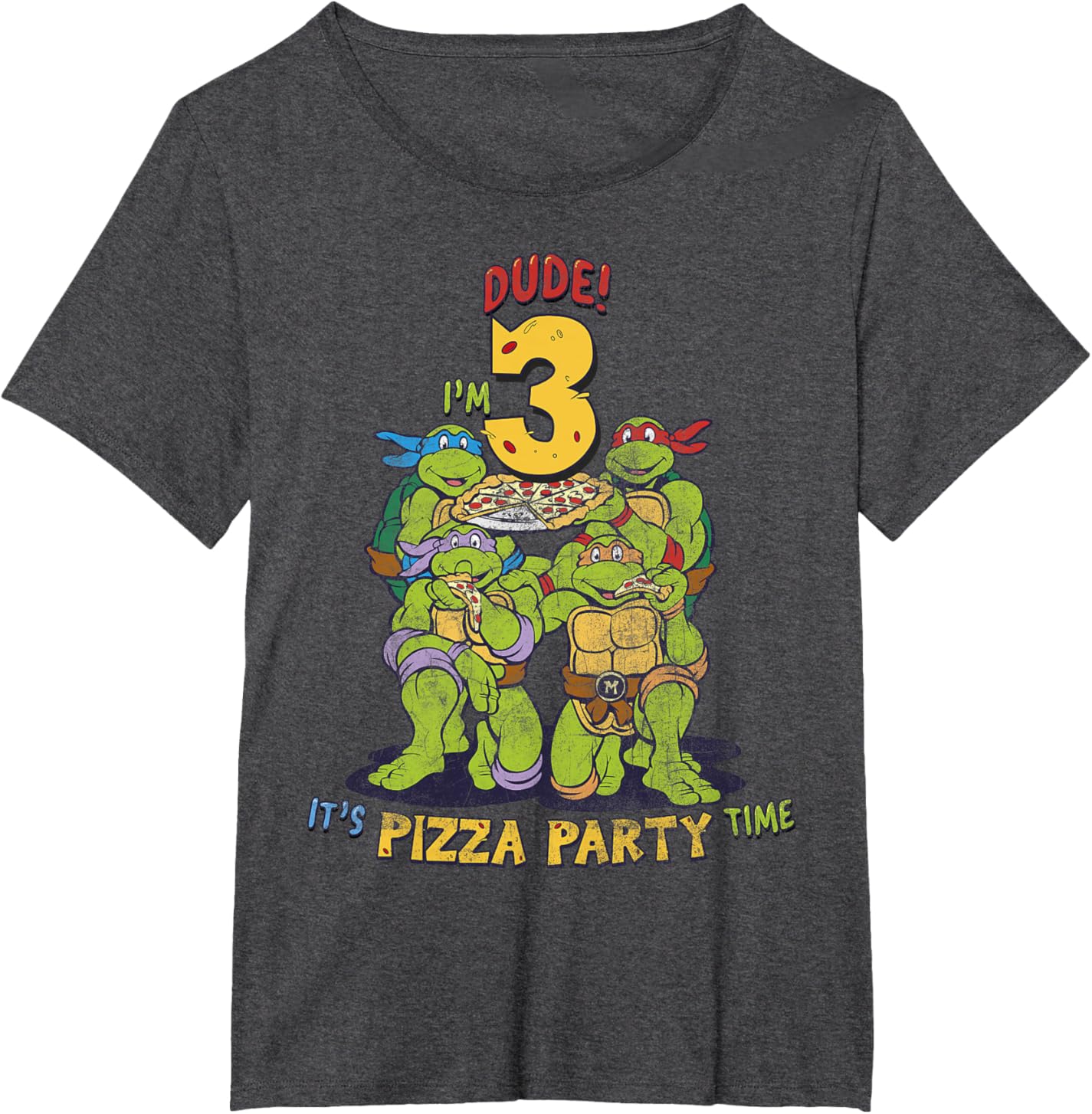 

Женская футболка Teenage Mutant Ninja Turtles I'm 3 Dude Pizza Birthday Party, Plus Size, темно-серый вереск