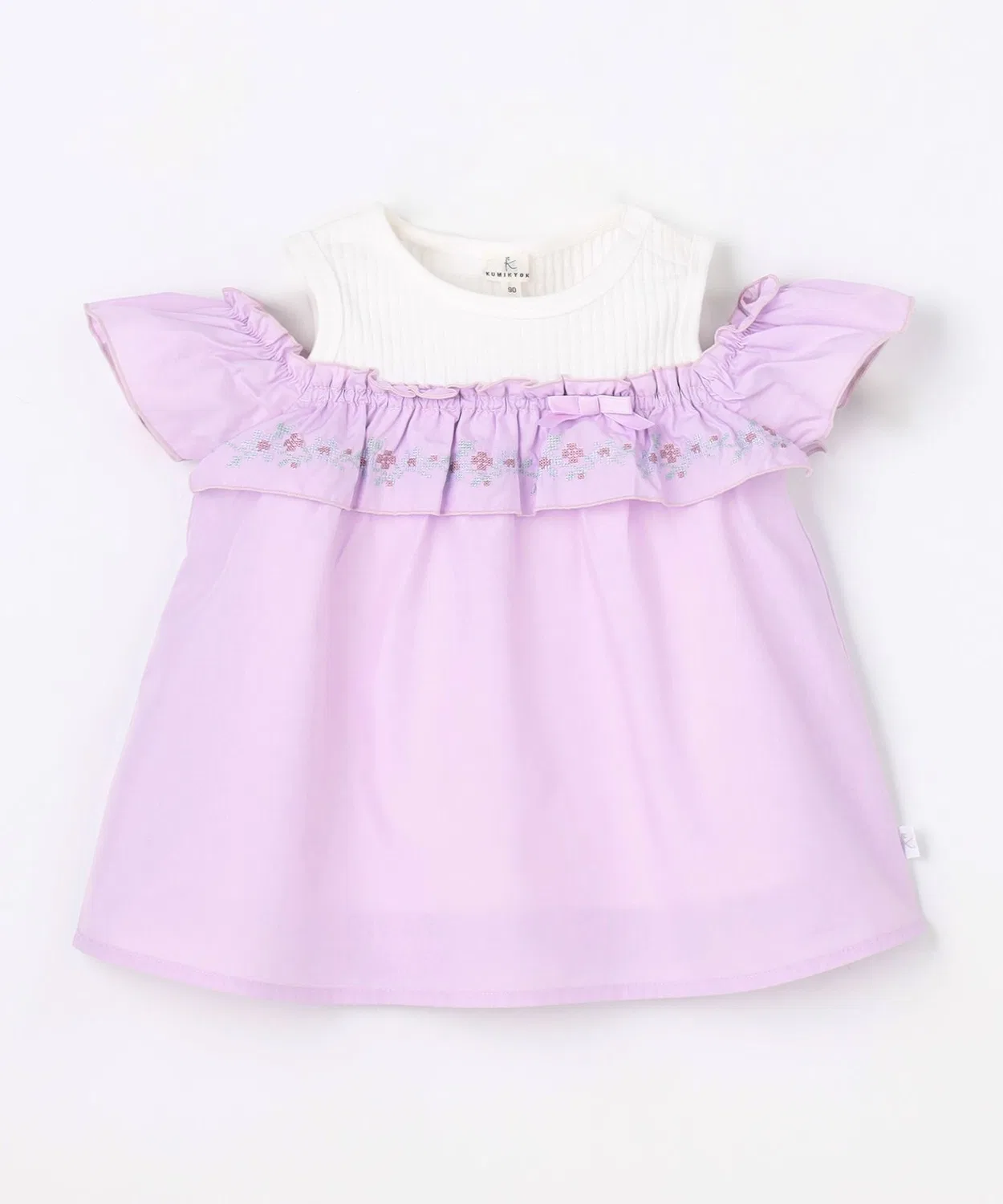 Детская туника с вышивкой оффшор, модель Cross Stitch Off-Shoulder Kumikyoku KIDS, Lilac