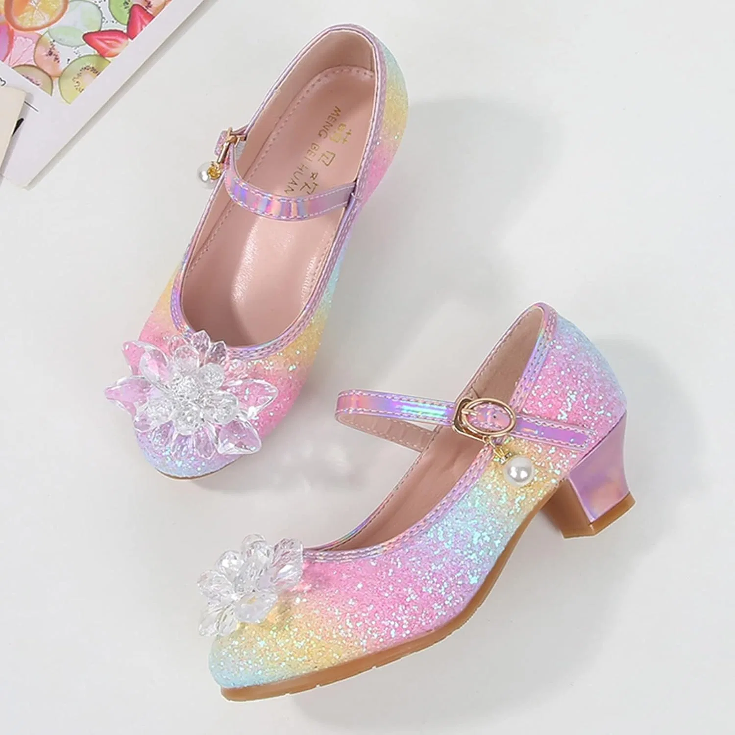 Детские туфли для девочек с блестками и стразами Mary Jane Princess Shoes, Pink — фото 3