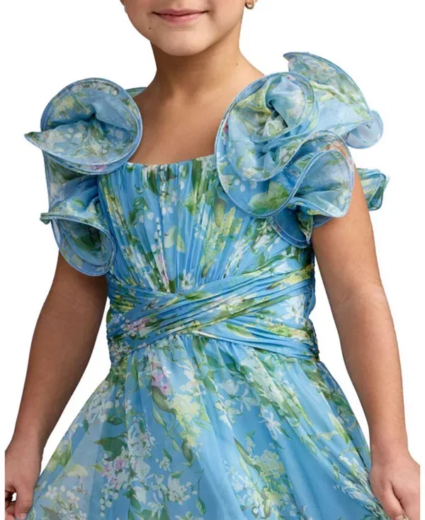 Детское платье для девочек с воланами на плечах Mac DUGGal, Blue Multi — фото 3