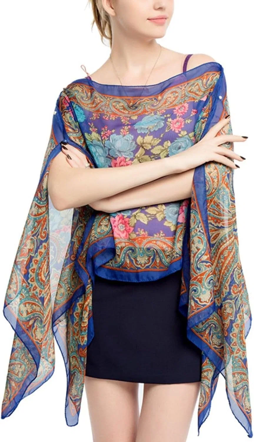 Женский пляжный парео с V-образным вырезом, Paisley, Royal Blue