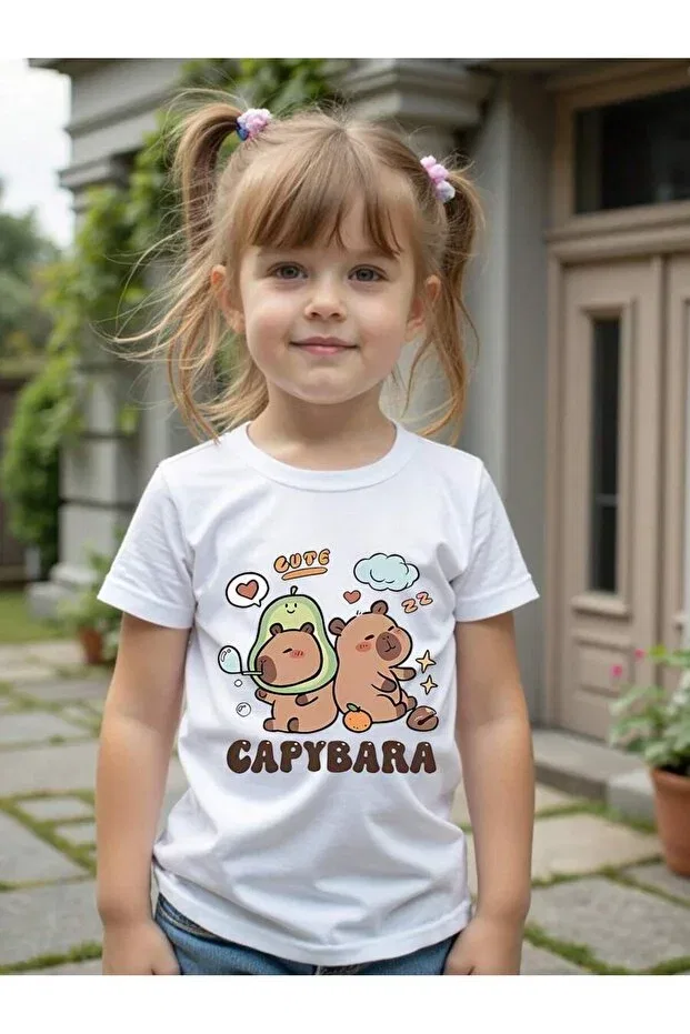 Детская футболка с принтом для девочек Printed Crew Neck Combed Cotton T-Shirt Let'S Wear, White