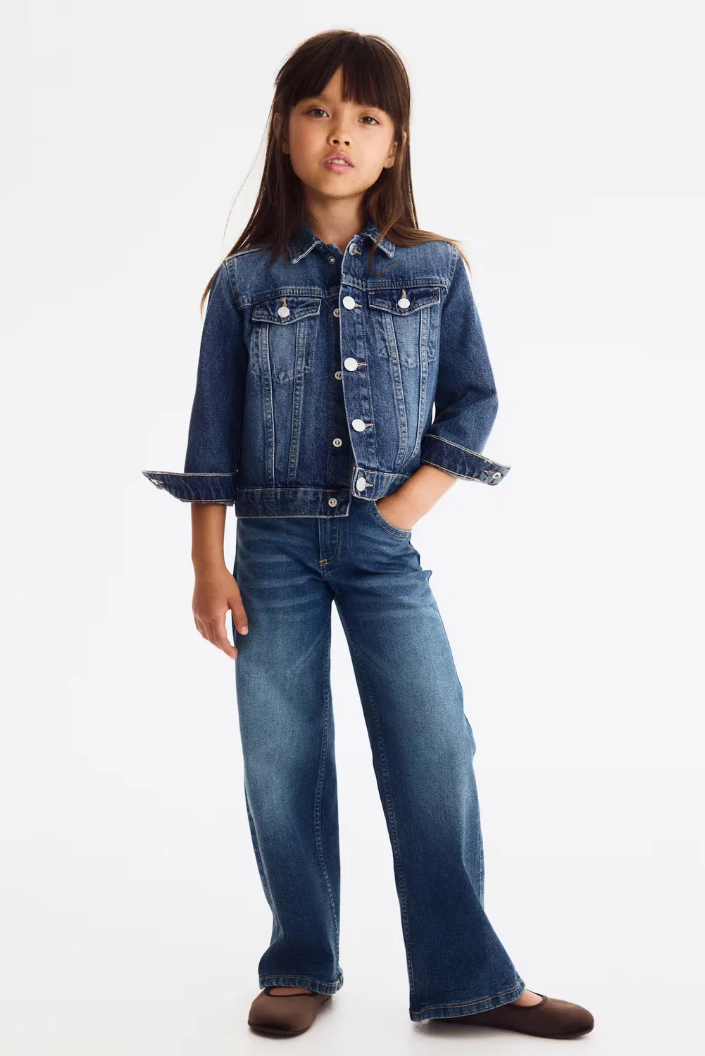 Джинсы с широкими штанинами из суперэластичной ткани H&M, Denimblau