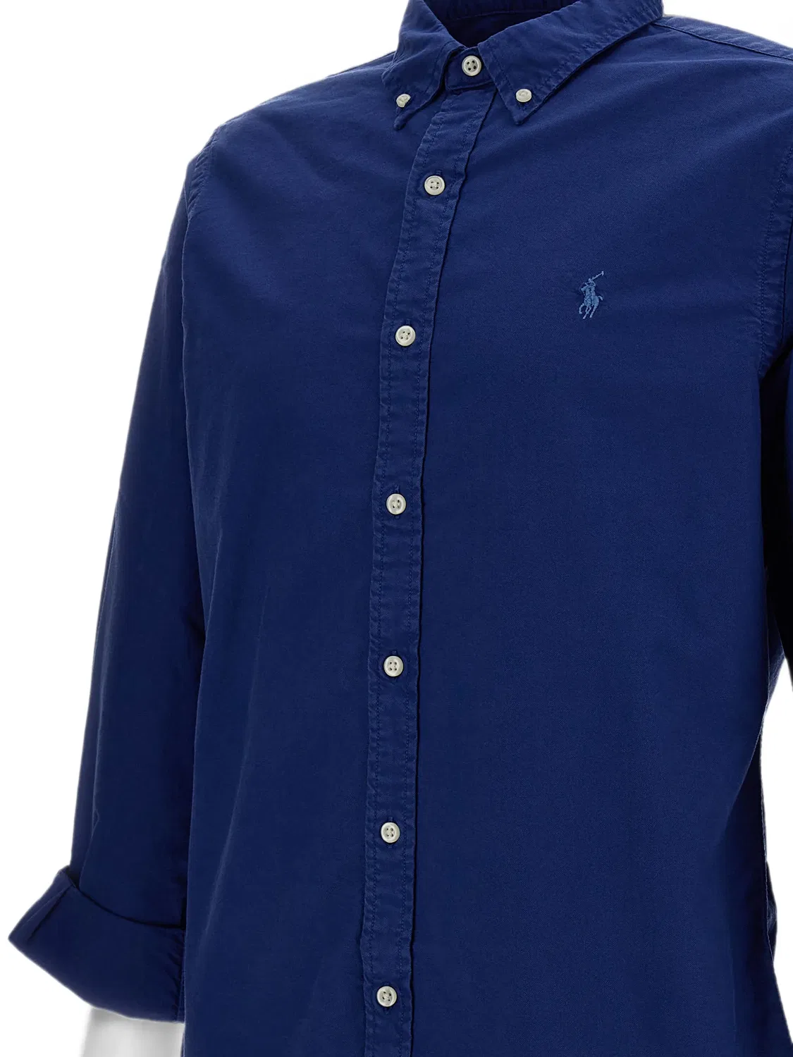 Хлопковая рубашка с вышитым логотипом, синяя Polo Ralph Lauren, синий — фото 3