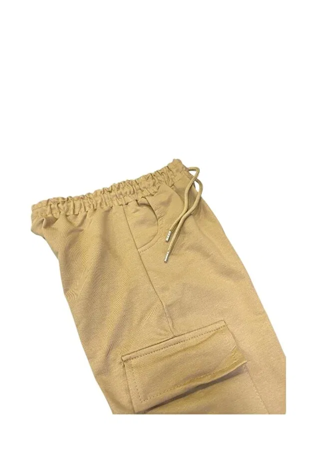 Детские спортивные штаны для девочек с карго-карманами Lcetty, Beige — фото 4