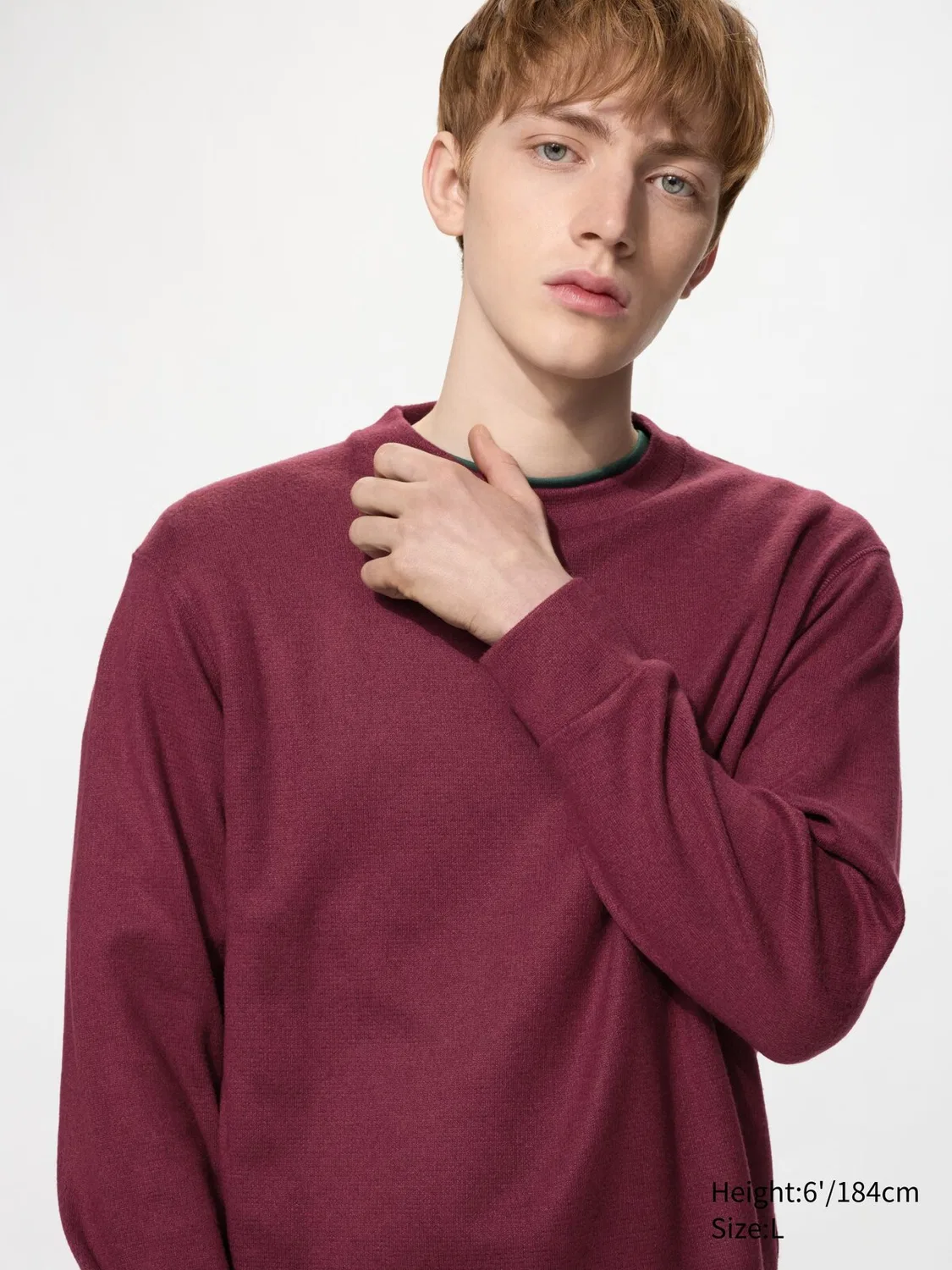 Футболка Uniqlo, трикотажная флисовая футболка с круглым вырезом и длинным рукавом, бордовый
