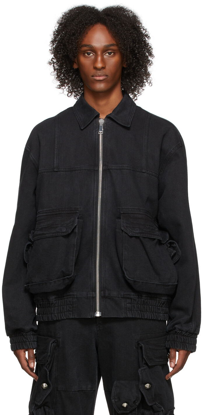 

Черная короткая потертая куртка карго We11done, Черный, Черная короткая потертая куртка карго We11done