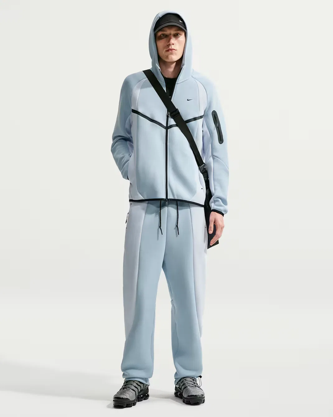 Мужская флисовая ветровка на молнии с цветовыми блоками Nike Tech, Light Armory Blue/Football Grey/Black — фото 4