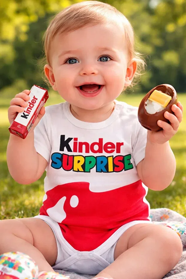 Детское боди-комбинезон для новорожденных с принтом Kinder surprise Aki Moda Kids, White — фото 2
