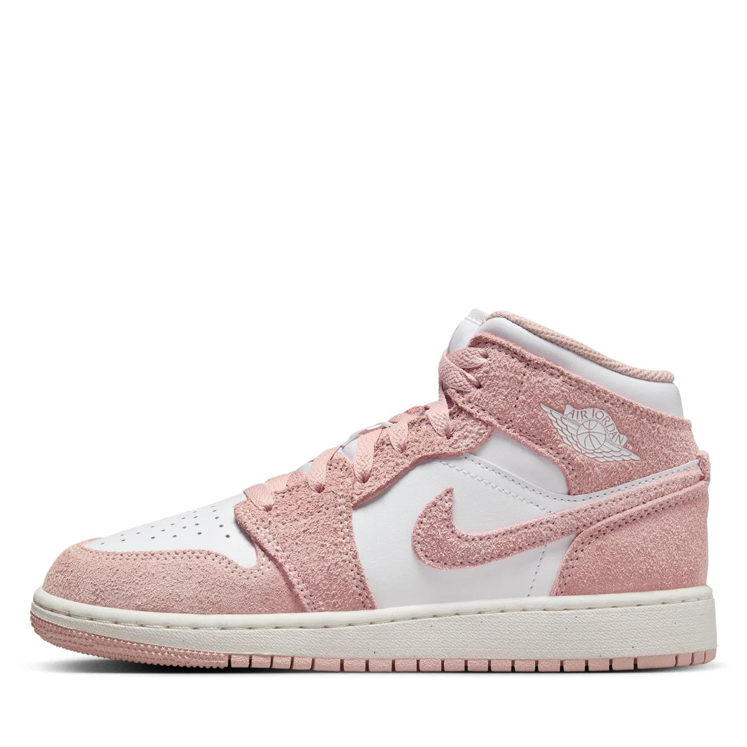 Детское кроссовки для мальчиков с кожаным верхом Air Jordan 1 Mid Se (Gs) NIKE, White Sail Legend Pink