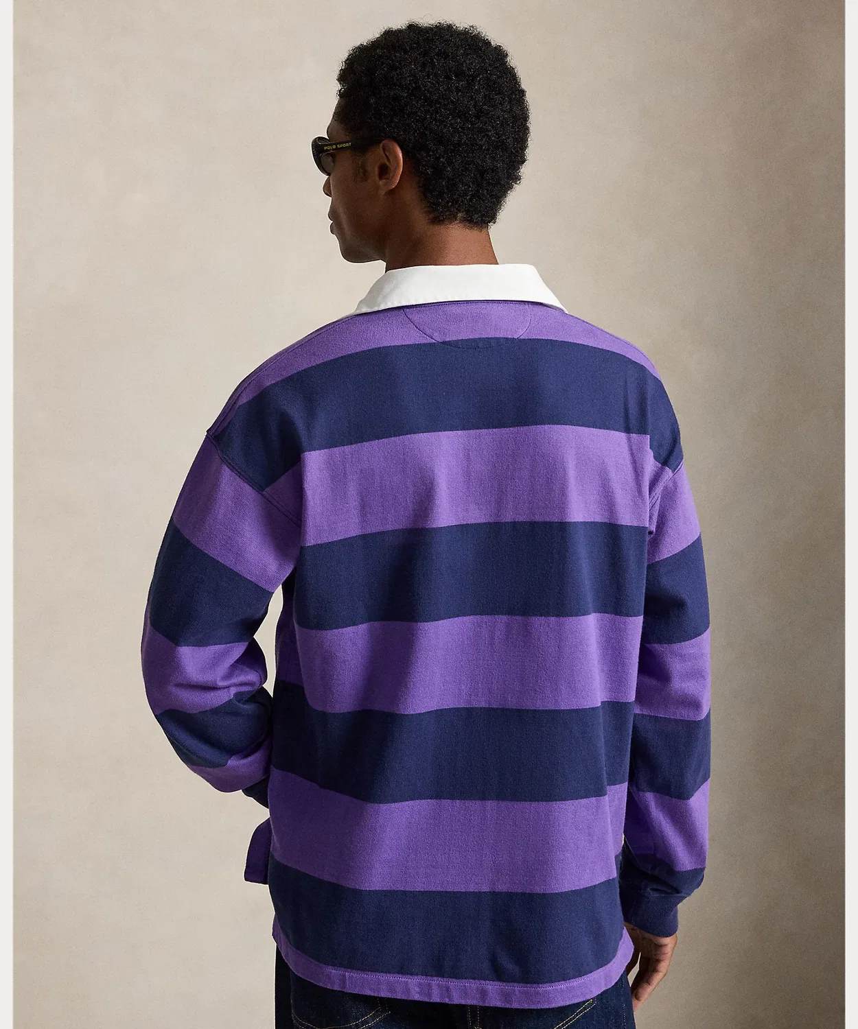 Мужская футболка-регби с полосатым принтом, модель Big Fit Striped Jersey Rugby Shirt POLO RALPH LAUREN, Purple — фото 4