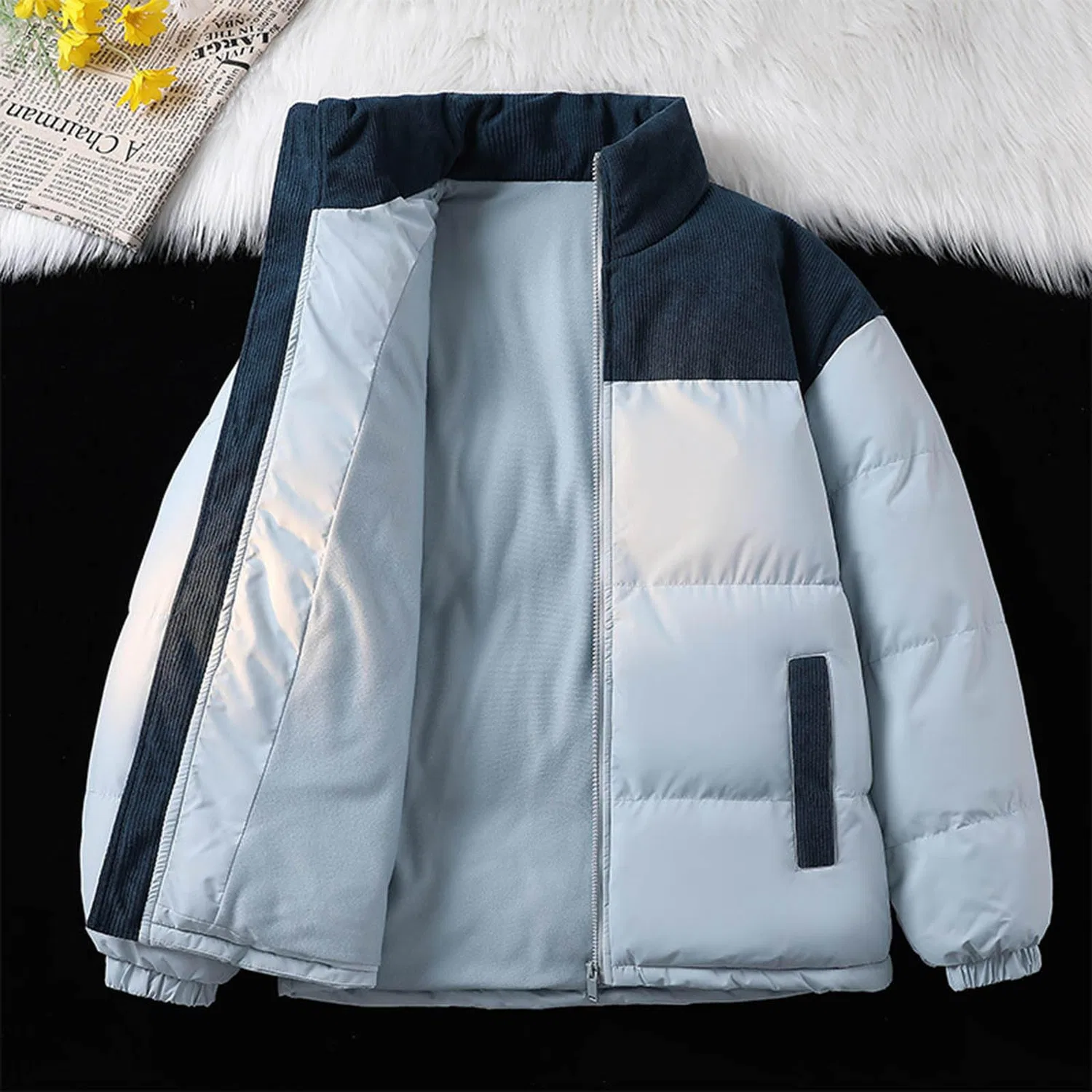 Женское стеганое пальто с длинным рукавом, модель parka, Azzurro — фото 3