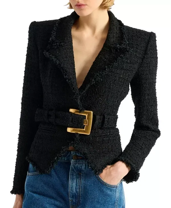 Женская куртка с поясом Belted tweed jacket Balmain, черный