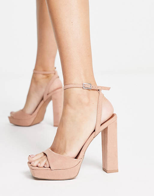 Бежевые босоножки на платформе ASOS DESIGN Wide Fit Noun