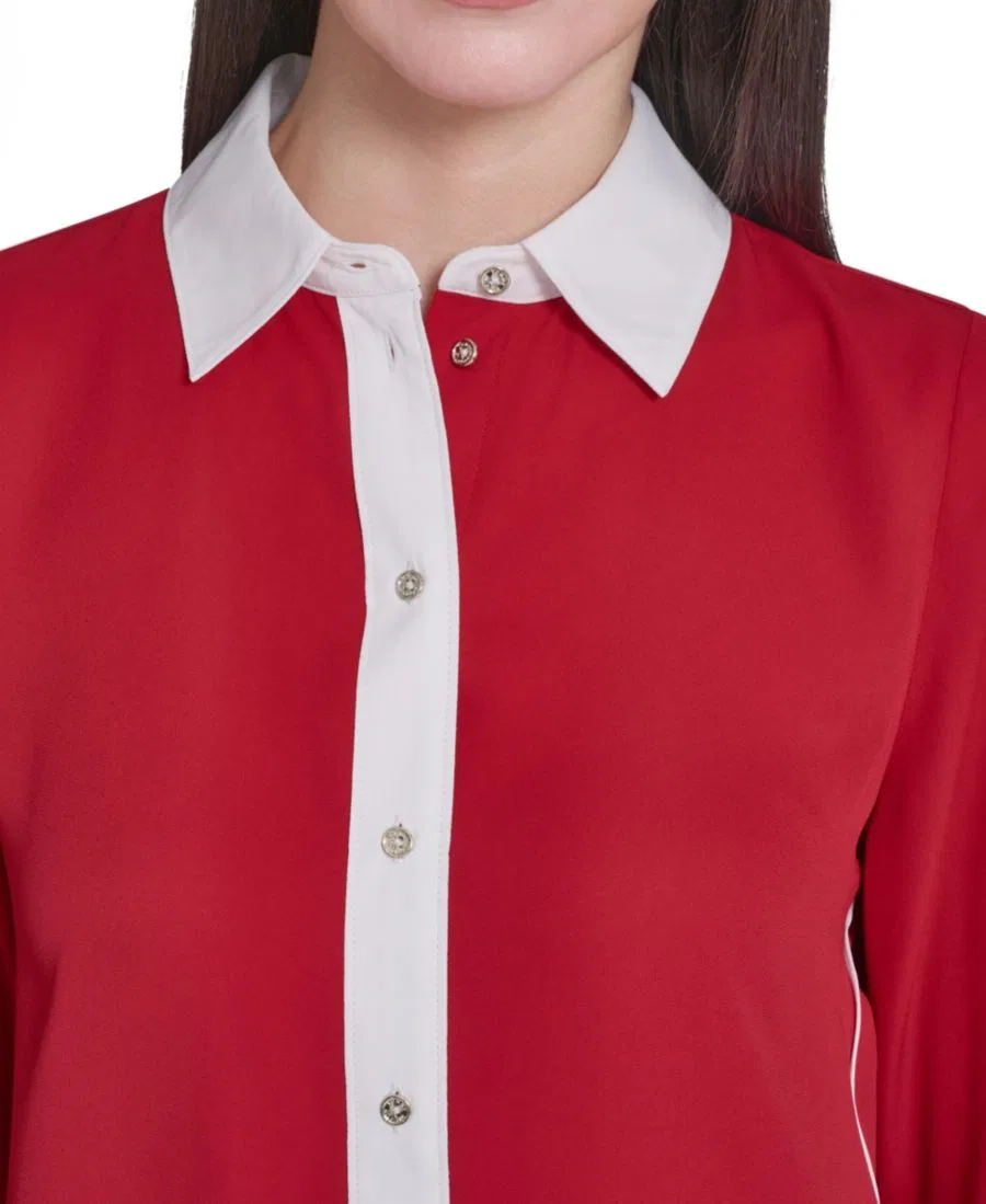 Женская приталенная рубашка на пуговицах с длинным рукавом Tommy Hilfiger, Scarlet Ivory — фото 4