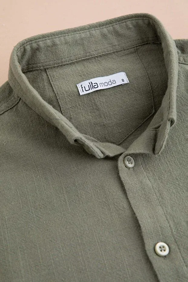Детская рубашка для мальчиков льняная с длинным рукавом Fulla Moda, Khaki — фото 3