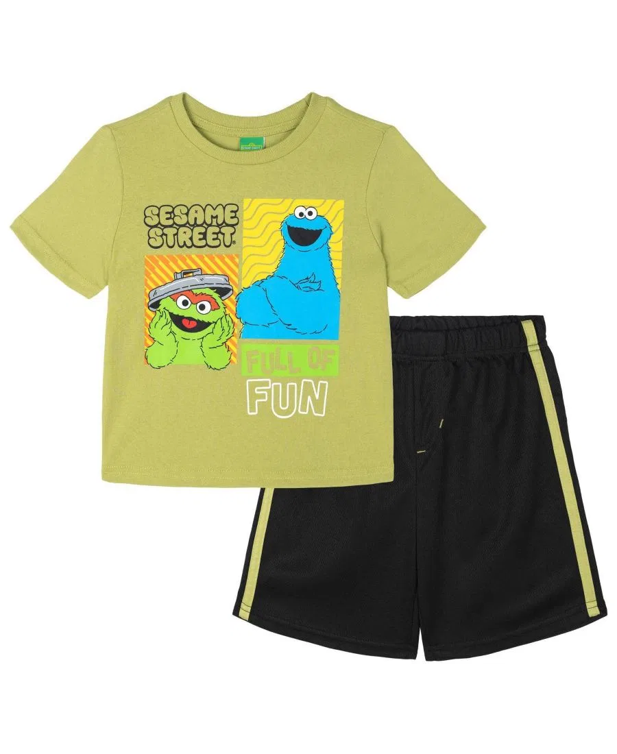 Комплект из футболки и шорт с принтом Sesame Street, Big Bird Oscar Green