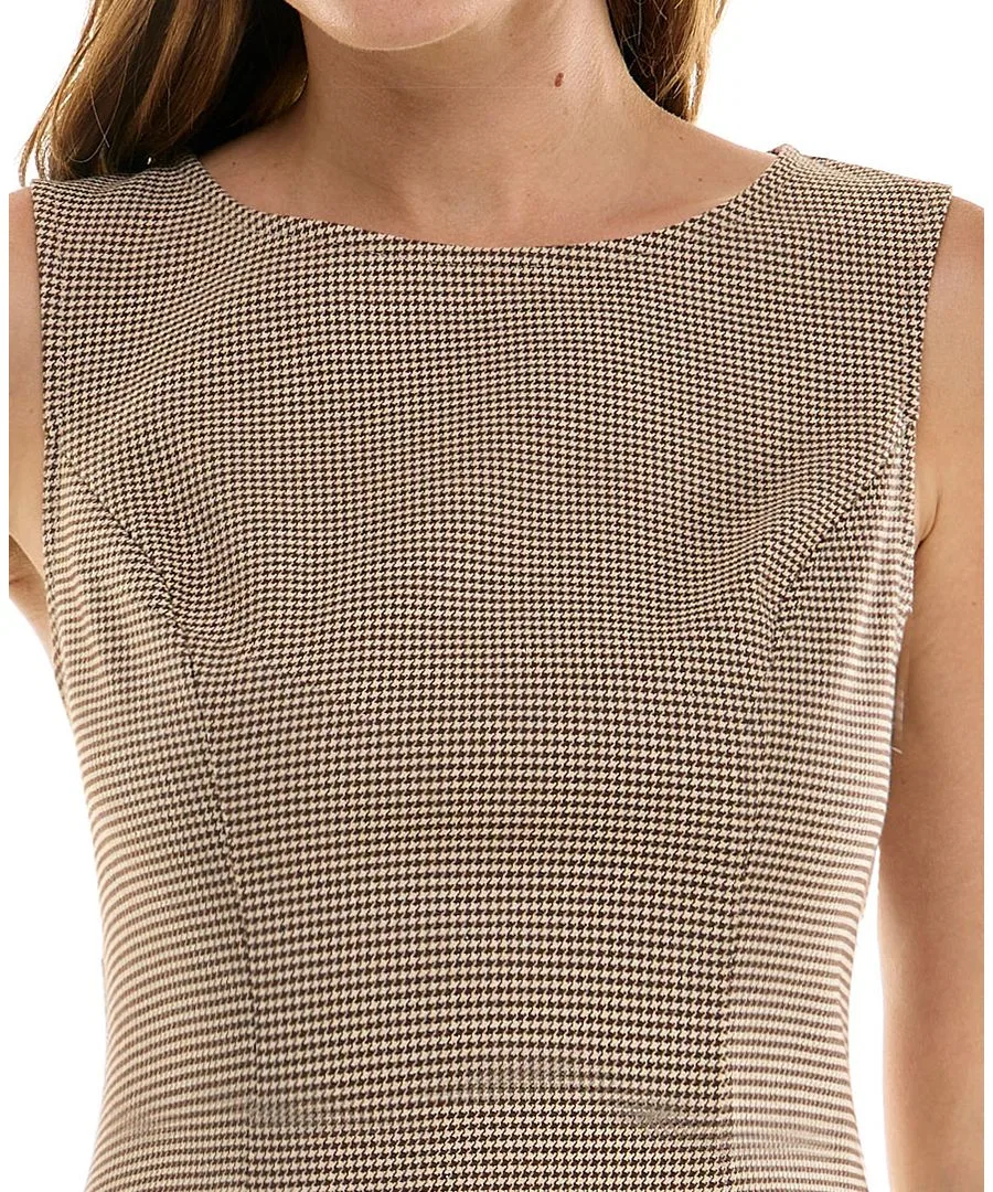 Платье мини с воротником-лодочкой и многоярусной юбкой, модель Houndstooth SENI & CADE, Brown — фото 3
