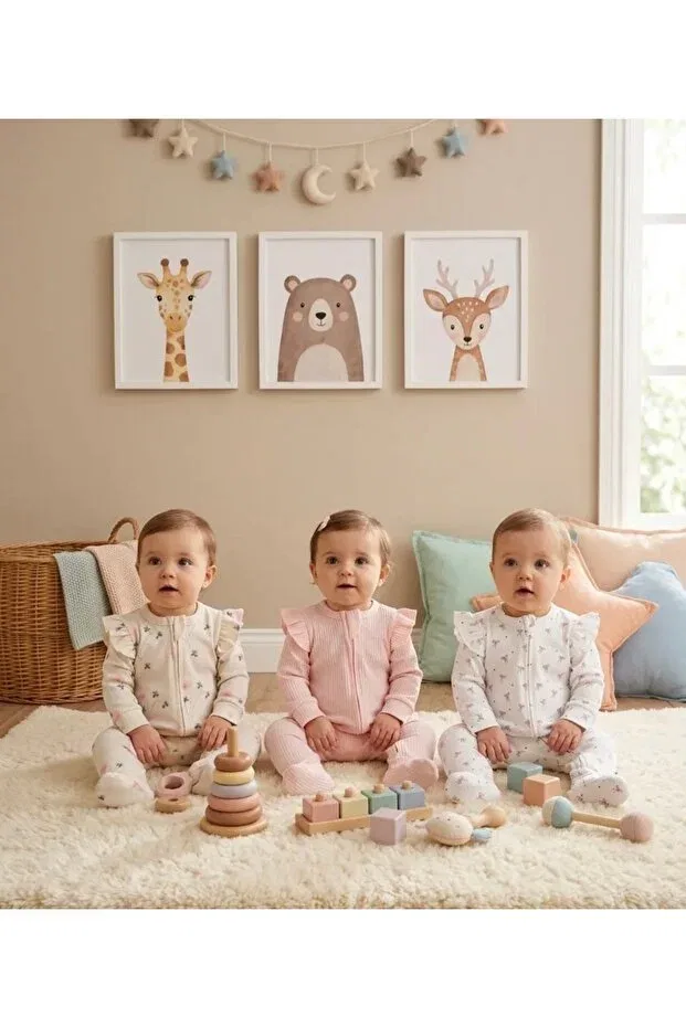 Детский комбинезон для девочек хлопковый комплект из 3 предметов Patterned Zippered Baby Girl 3-Piece Cotton Romper Set with Ruffle Detail on the Sleeves Aki Moda Kids, Pink — фото 2