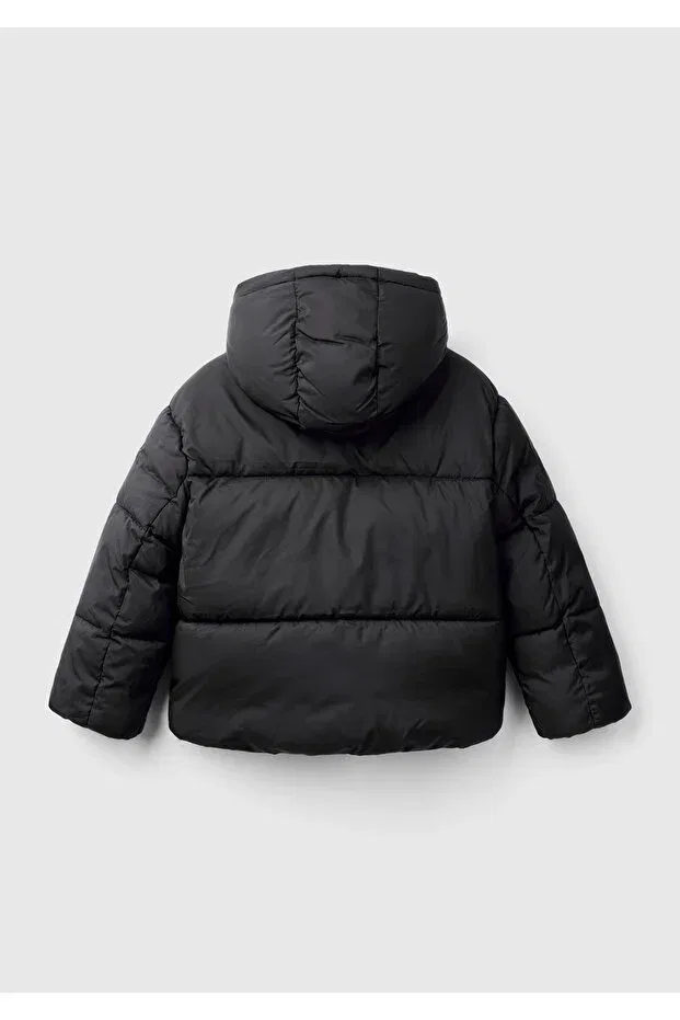 Детское зимнее пальто для девочек с капюшоном United Colors Of Benetton, Black — фото 2