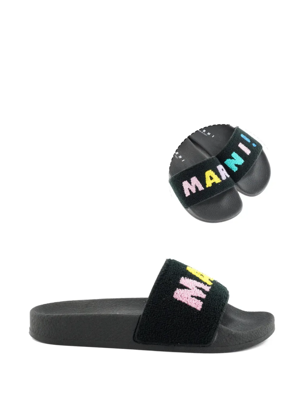Шлепанцы с буквенным принтом Marni Kids, черный