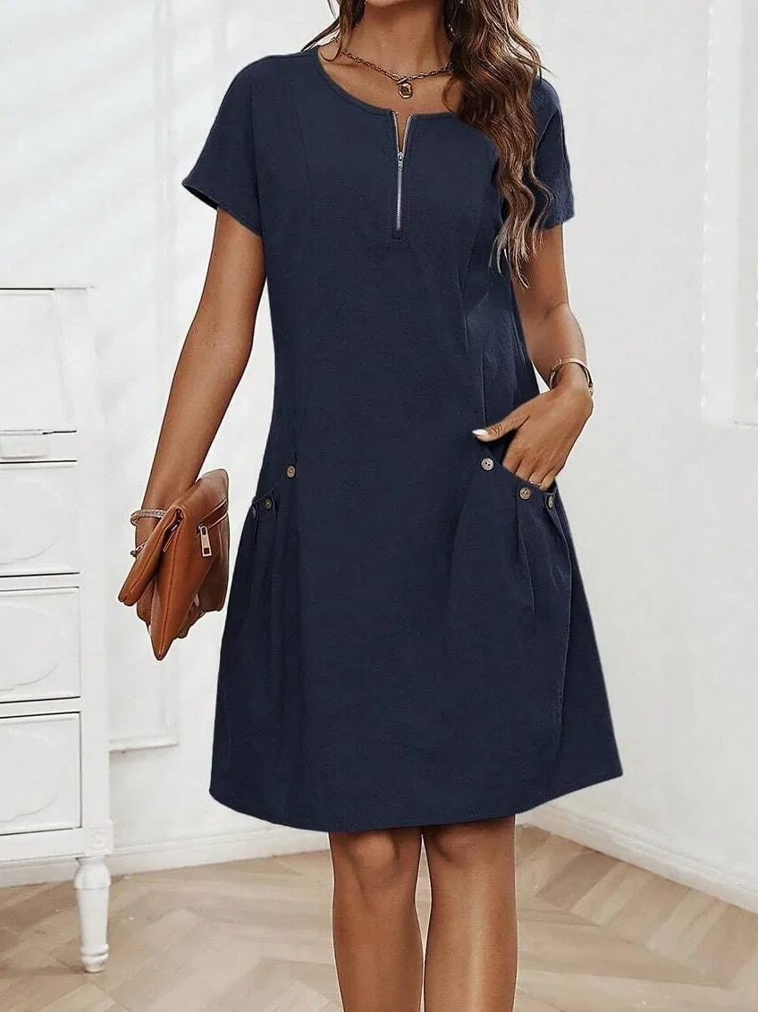 Женское повседневное платье-туника с коротким рукавом Navy Blue — фото 3