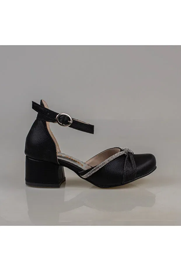 Детские классические туфли для девочек с вышивкой камнями Trend Adımlar, Black — фото 3