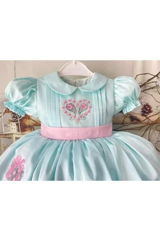 Детское платье для девочек кружевное Heart Patterned Blue Baby Girl Dress Hly Karol Tasarım, Green — фото 3