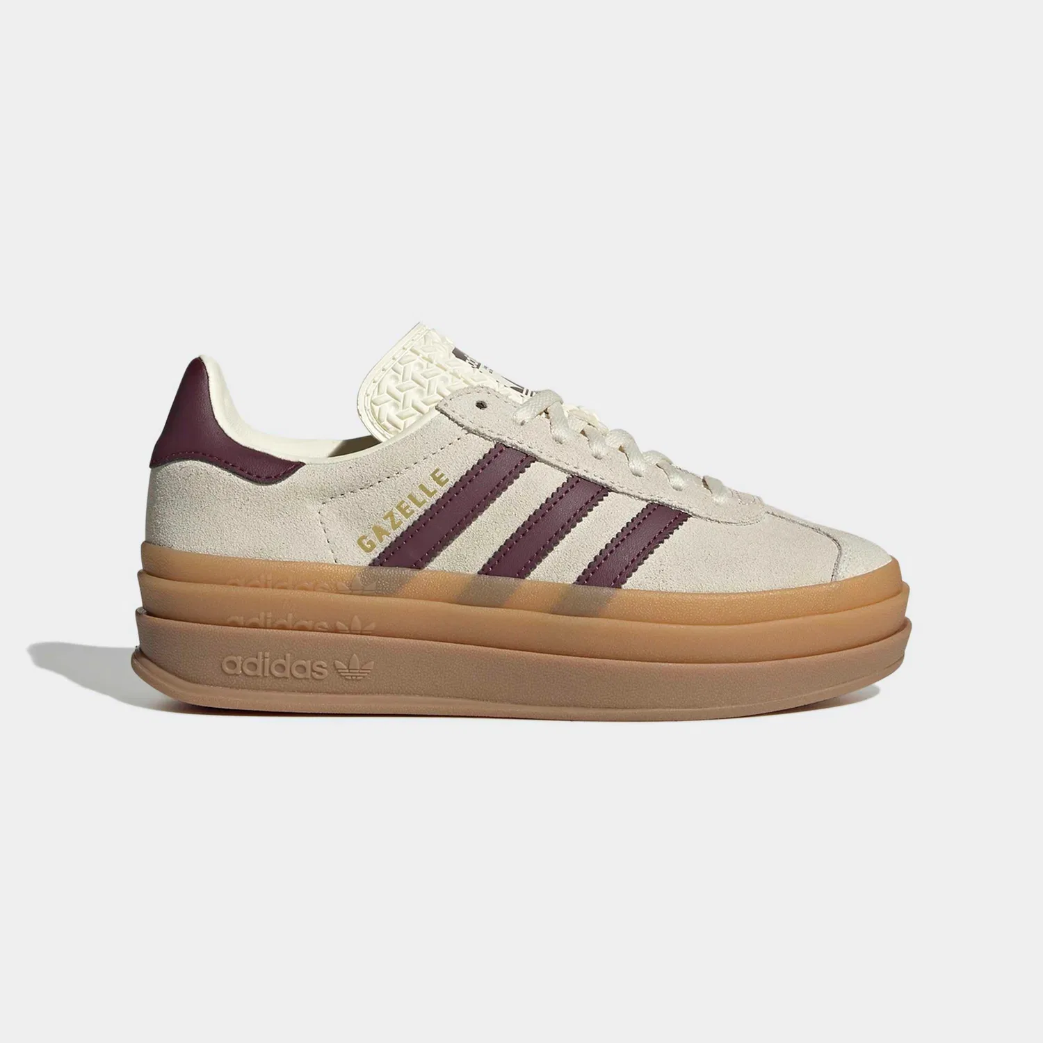 Детские спортивные кроссовки на платформе Gazelle Bold Adidas Originals, Cream White/Maroon/Gold Metallic — фото 2