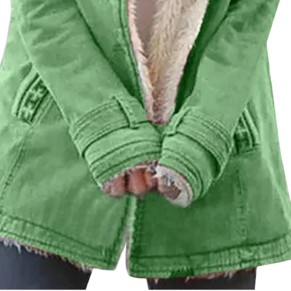 Женская джинсовая куртка на флисе с принтом, модель Oversized Casual, Verde A — фото 4