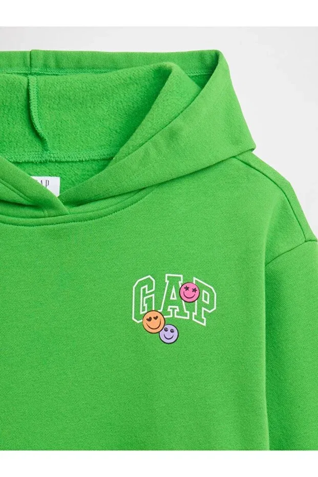 Детское худи для девочек с принтом Logo Hooded Gap, Green — фото 2