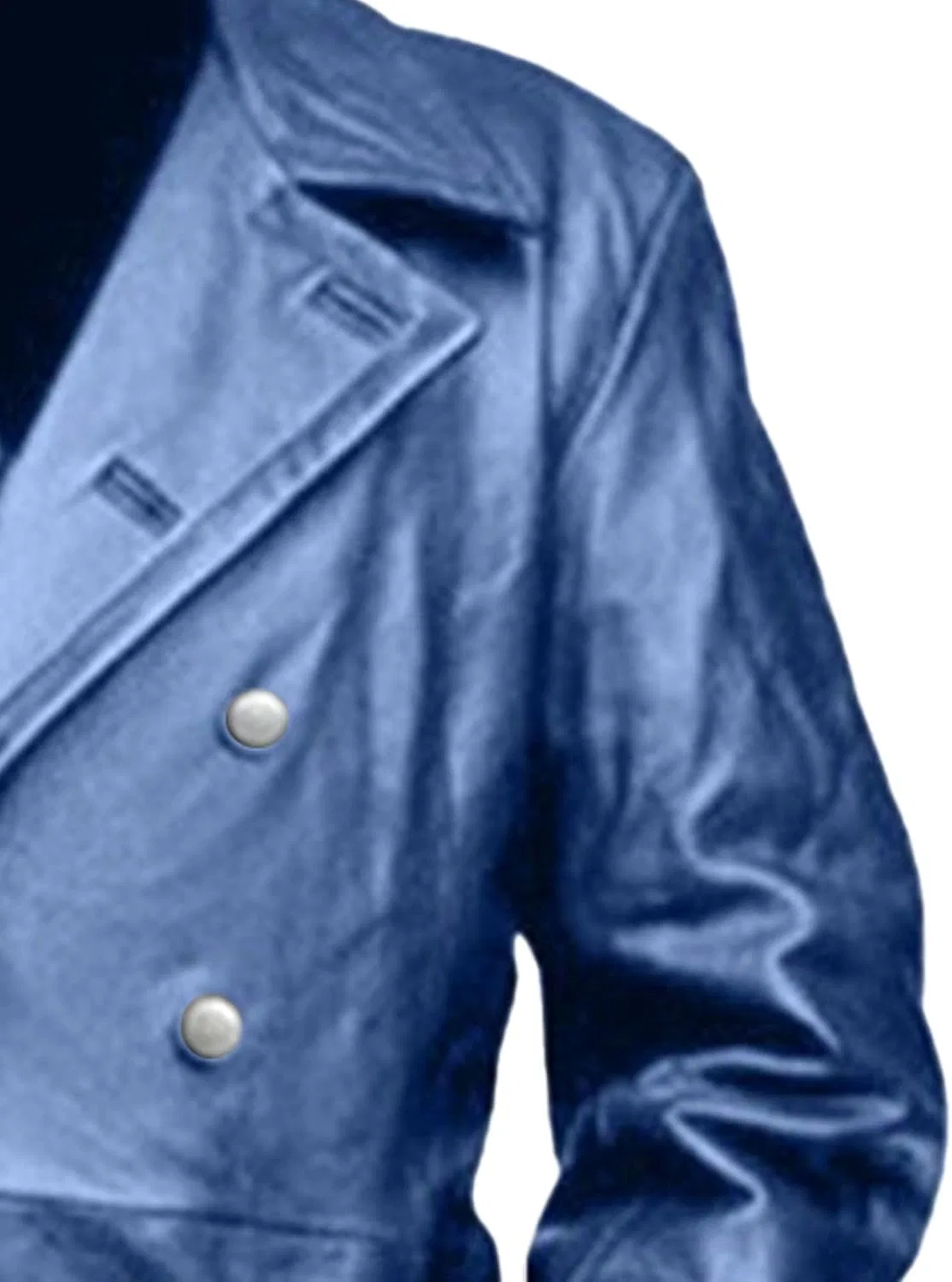 Мужское кожаное пальто с длинным рукавом, Vintage Bomber Faux Leather Jacket, синий — фото 2