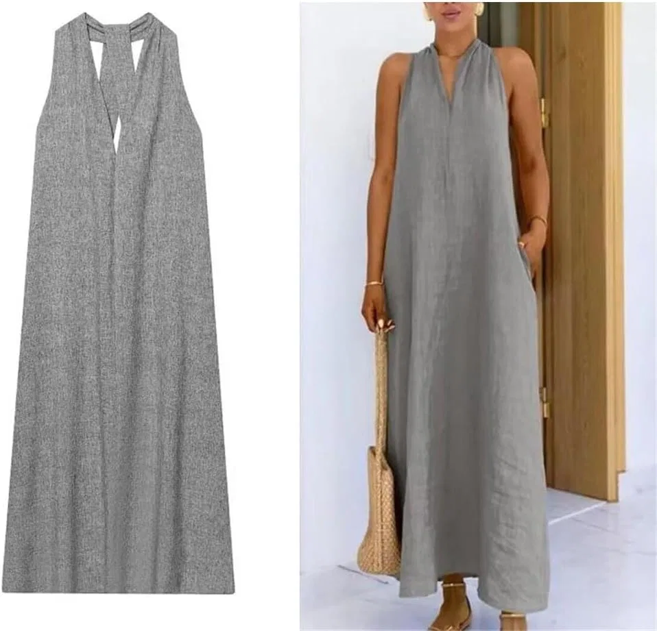 Женское платье без рукавов с открытой спиной Casual Elegant, Gray — фото 2