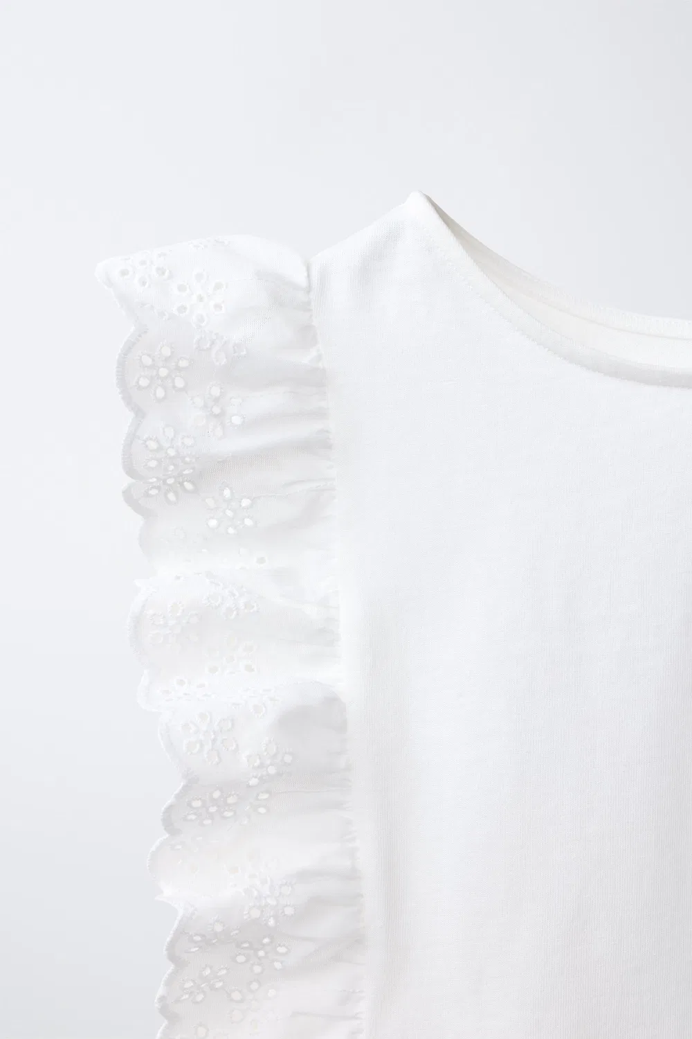 Футболка с швейцарской вышивкой ZARA, White — фото 3