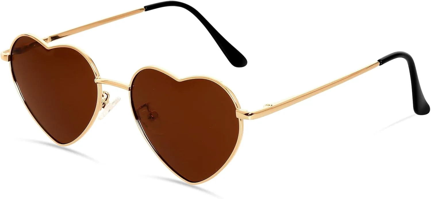 

Поляризованные солнцезащитные очки в форме сердца для женщин и мужчин, модные солнцезащитные очки в металлической оправе с защитой от УФ-излучения Fzxdfg, Tea Color