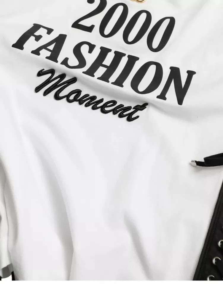Женская футболка с принтом-слоганом и шнуровкой White Slogan Print Lacing Detailed T-shirt Dolce & Gabbana, White