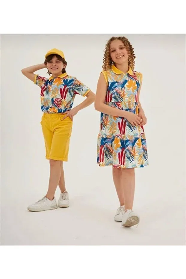Детское платье для девочек с цветочным принтом Crescent Flowering Little Tortoise, Patterned Yellow