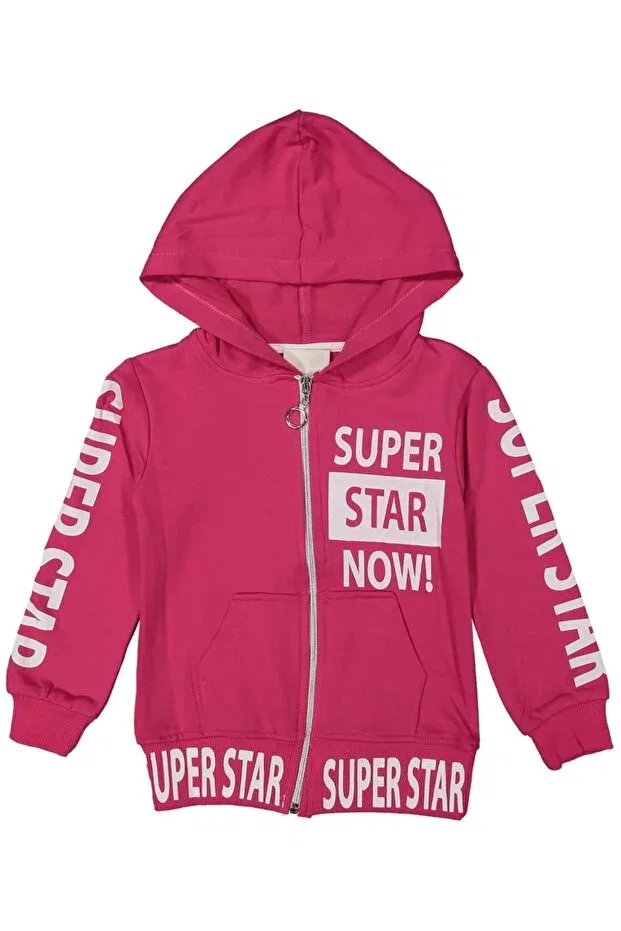 Детский кардиган для девочек с текстовым принтом super star Irem Çocuk Giyim, Fuchsia
