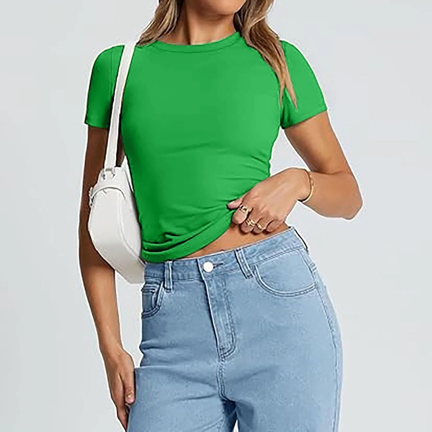 Женская облегающая футболка с коротким рукавом Henley Shirt Generic, Green — фото 4