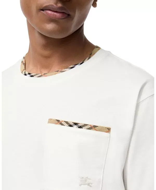 Мужская футболка с отделкой Check из хлопка Burberry, Chalk White — фото 2
